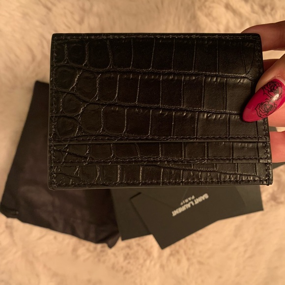 NIB SAINT LAURENT CARD HOLDER CROC EMBOSSED - Picture 3 of 6